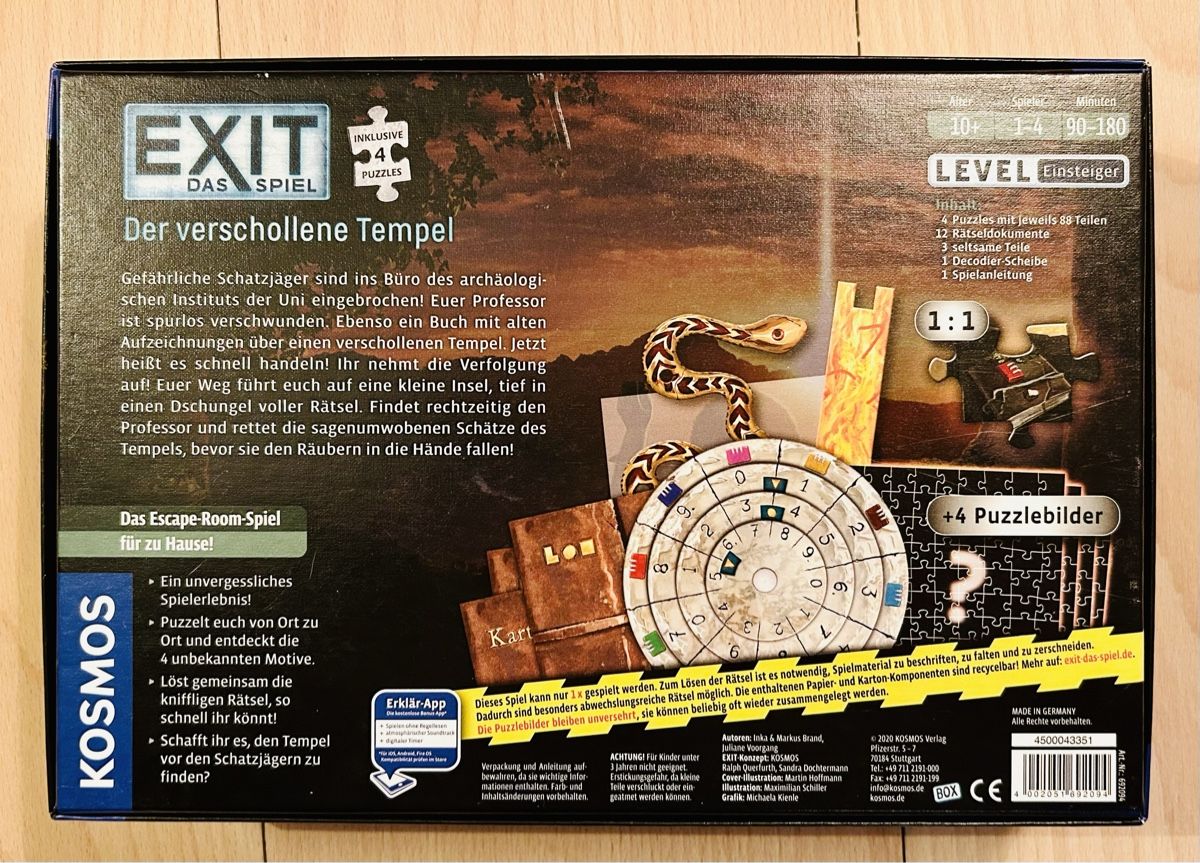 Giochi: Das Spiel Exit - Der verschollene Tempel – Usato da Basel venduto da Schmutpa 2