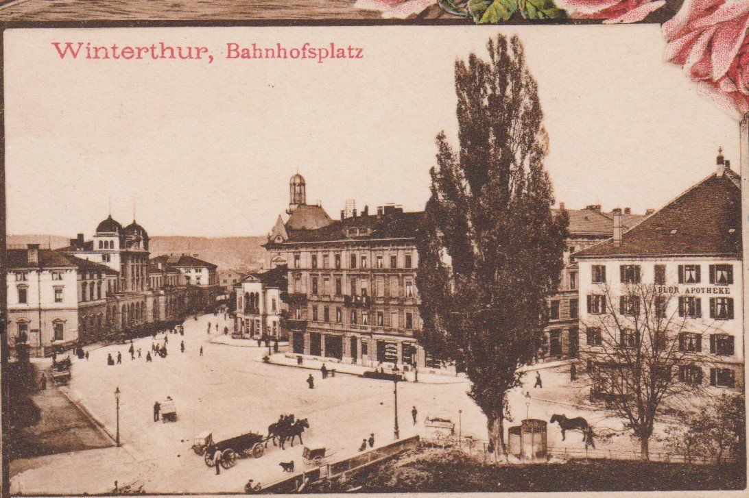 Cartoline postali: Winterthur  Bahnhofplatz   :   alte Ansichtskarte von 1912 – Usato da Vitznau venduto da Ropaku 1