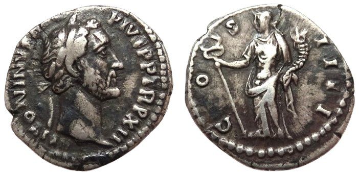 Tutti le monete: ANTONINUS PIUS AR Denarius (148-149 AD) – Usato da La Sarraz venduto da classicworldcoins