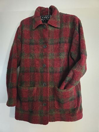 Vintage Fleece Jacke mit Knöpfen und Taschen in Karo