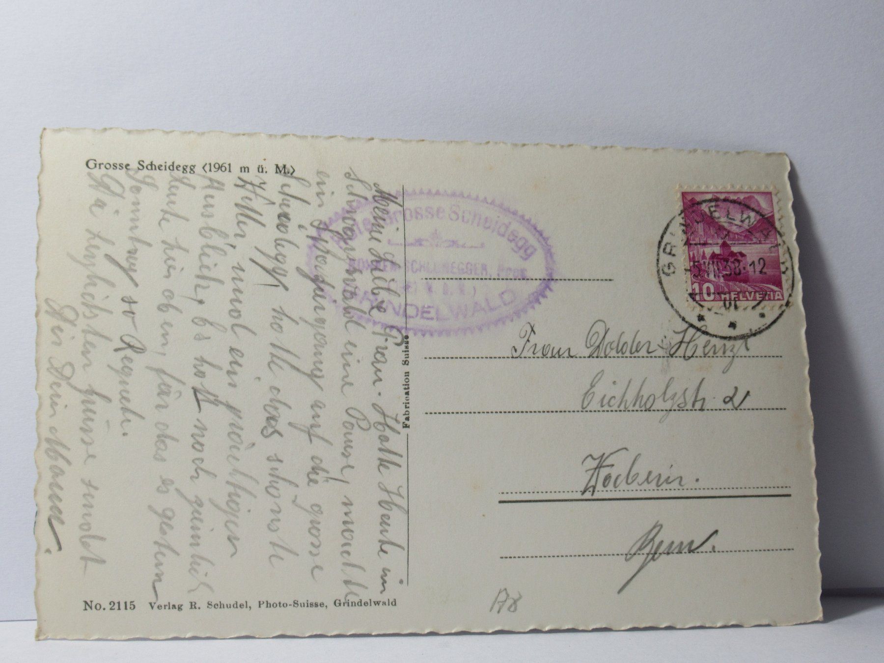 Cartoline postali: Hotel Grosse Scheidegg 1938 – Usato da Grenchen venduto da Bluemchen1900 1