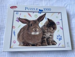 Puzzle 1000 Teile Katze Kaninchen vollständig