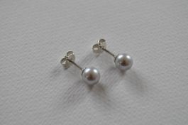 Ohrstecker, Silber 925, Süsswasser-Zuchtperlen silberfarben
