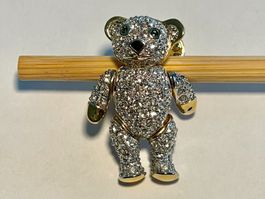 Funkelnde Teddybär Pin-Brosche (beweglich & voll besetzt)