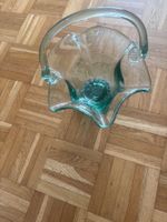 Glaskorb grün mit Henkel gewellter Rand gebraucht
