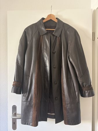 Ledermantel Norma Modell braun Leder Wildleder Details 
