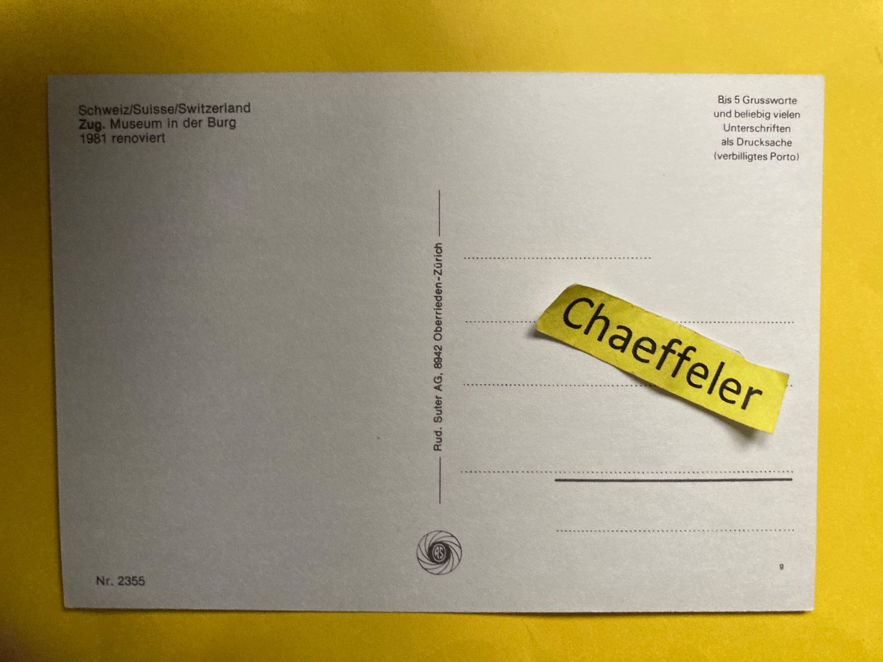 Ansichtskarten: Zug. Museum in der Burg. 1981 renoviert – Gebraucht aus Zürich von Chaeffeler 1
