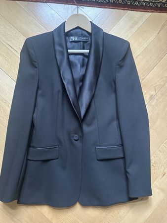 Zara Blazer schwarz Satin-Revers  Gr. S Made in Spain