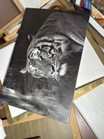 Leinwandbild Tiger schwarz weiss grüne Augen guter Zustand