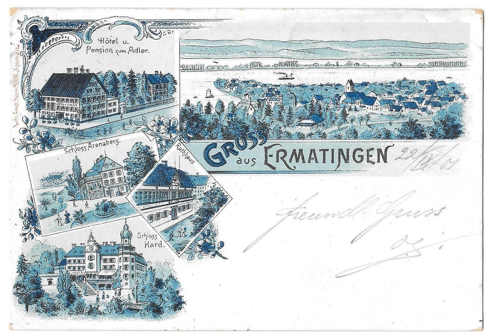 Cartoline postali: Ermatingen Lithografie 5 Bilder – Usato da Olten venduto da clotaldi