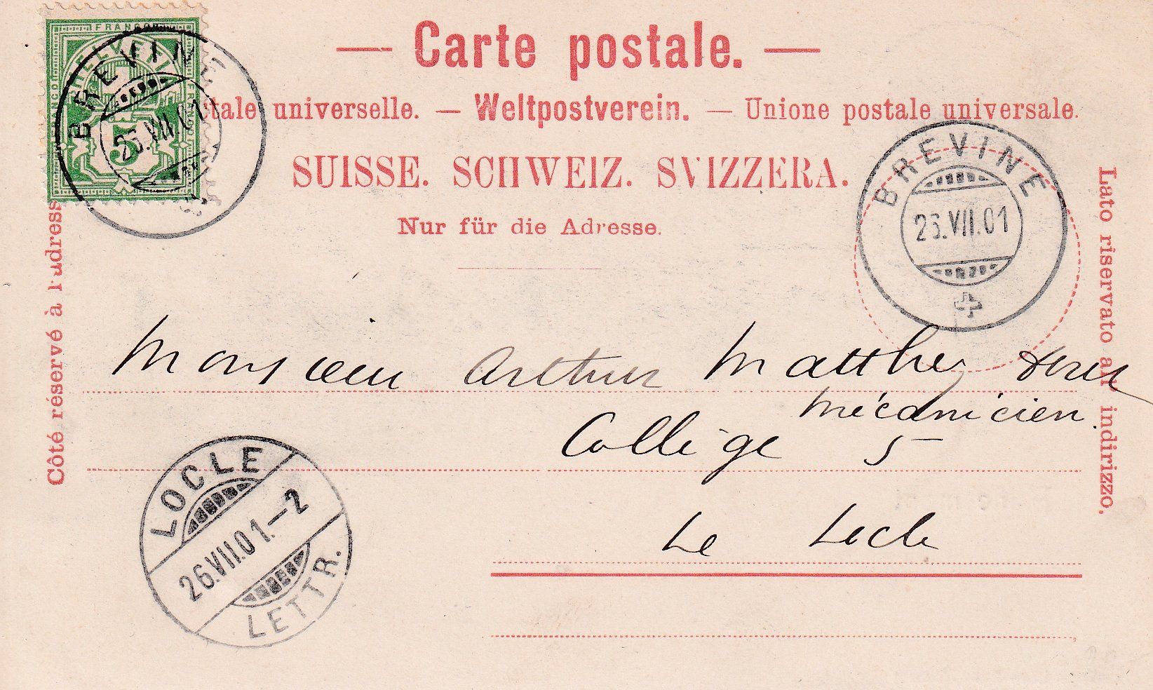 Cartoline postali: Plancemont  NE        en 1901 – Usato da Brig venduto da Valcards54 1