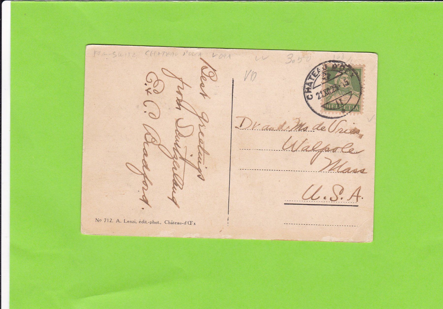 Cartoline postali: Château d'Oex--1923 – Usato da St. Peterzell venduto da neckertal 1