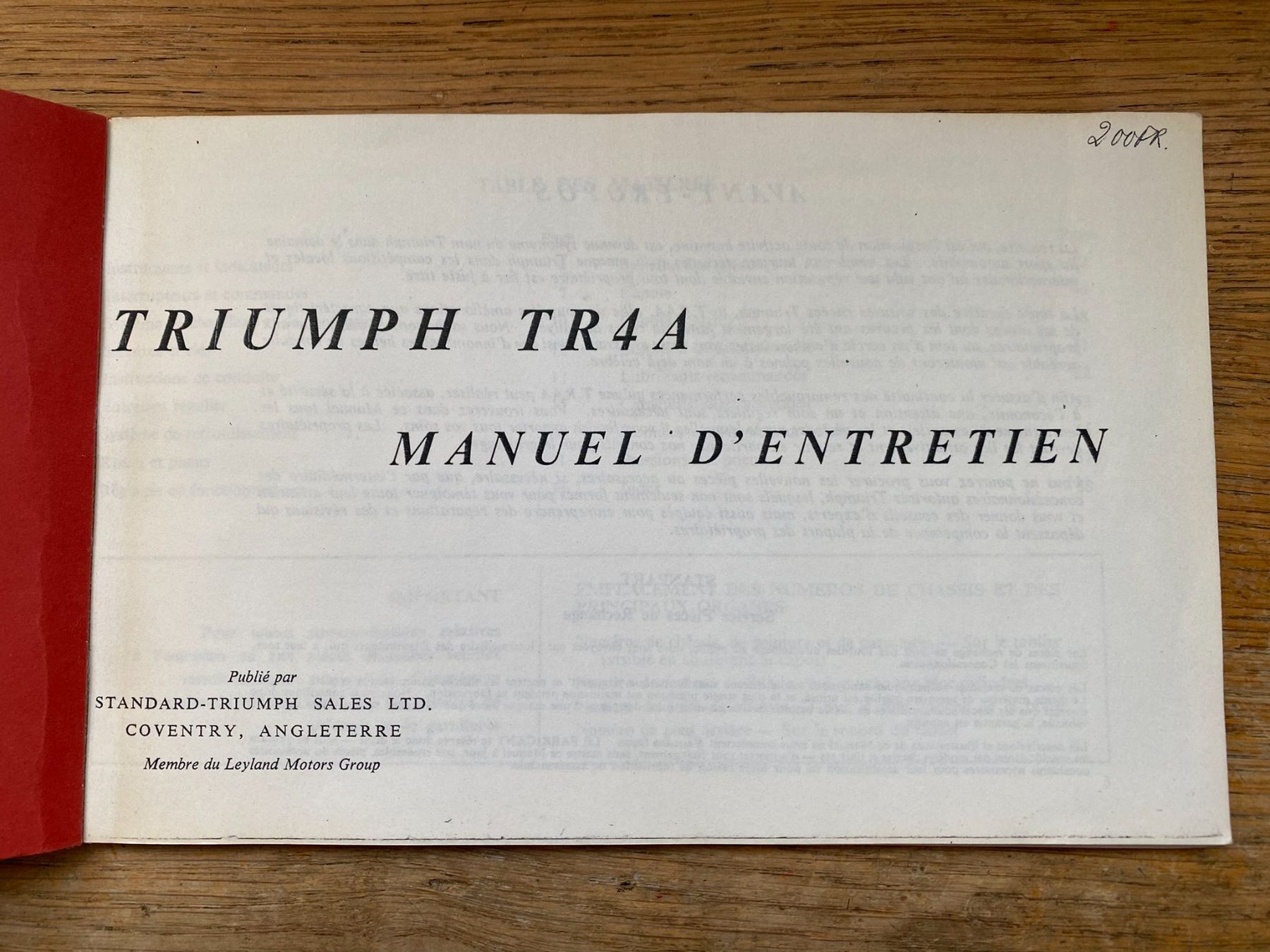 Libri: Triumph TR4A - Manuel d'entretien – Usato da Spiez venduto da Mlandcruiser 2