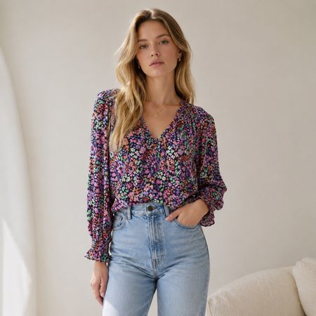 Zara Bluse Kurzbluse mit Blumenmuster, Gr.40  neuwertig,