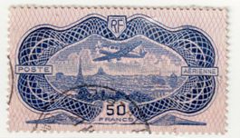 Frankreich 1936, 50 Ffrs, Flugzeug über Paris, gestempelt