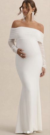PRETTY PERFECT - Weißes Umstands-Maxikleid mit Raffungen