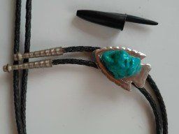 Cow Boy USA Original String Leder Krawatte hellblau Stein