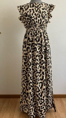 Robe longue léopard chic, taille smockée 🐆👗👌T 38