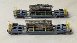 2x Kato RhB Sb-t Wagen mit Holzladung  ohne OVP