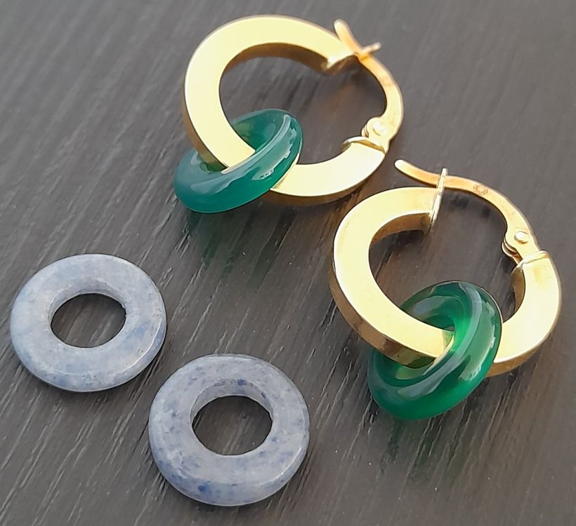 Créoles En Calcédoine Et Plaqué Or 18 Carats - Neuf Avec étiquettes, Bijouxia