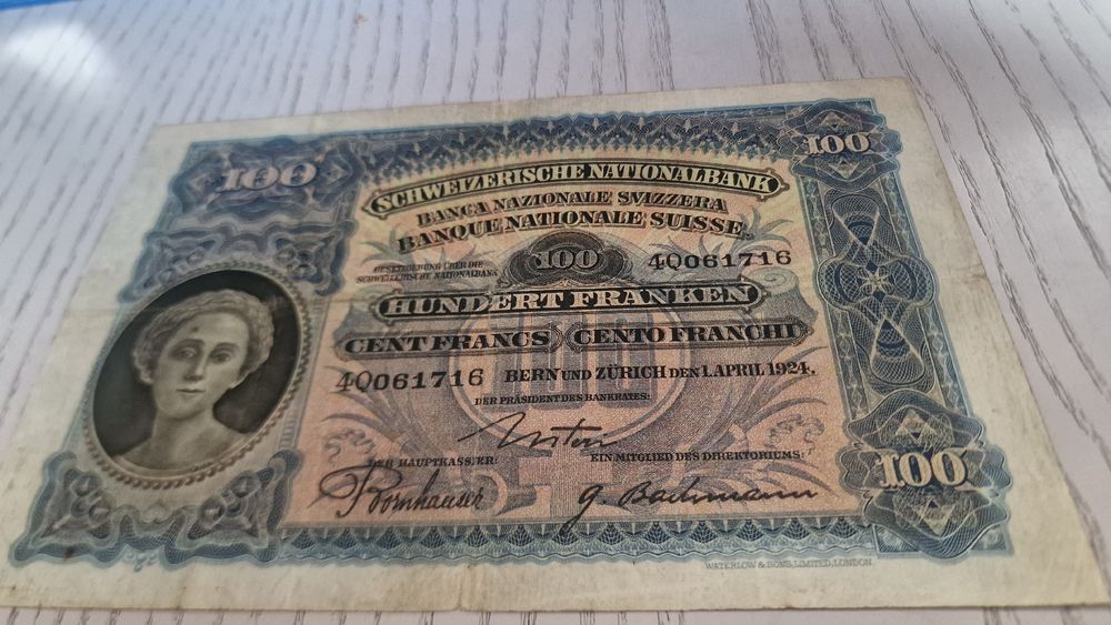 Seltene 100 Schweizer Franken Note von 1924, Top Zustand! (Gebraucht ...