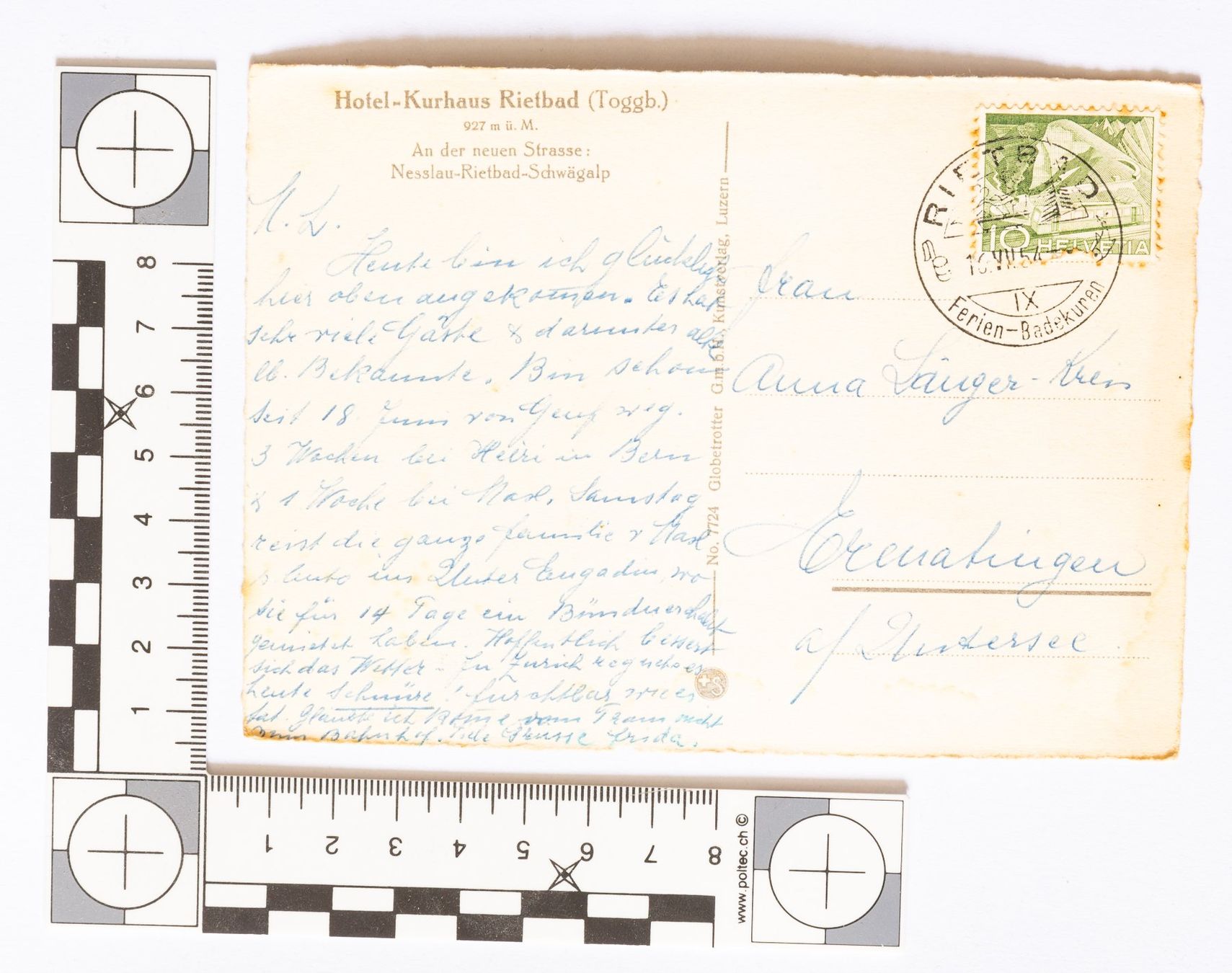 Cartoline postali: Ansichtskarte Hotel-Kurhaus Rietbad – Usato da Riehen venduto da Tignanello1 1