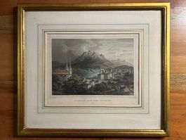 Kolorierter Stahlstich "Luzern mit dem Pilatus", 1840