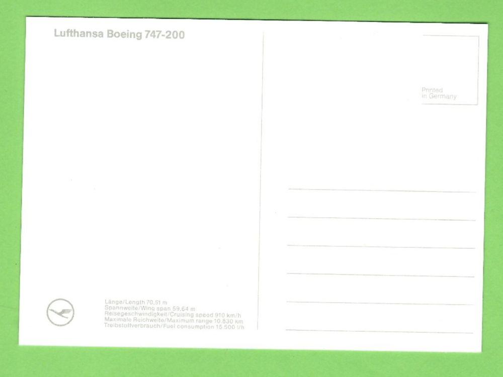 Cartoline postali: Lufthansa Boeing 747-200 – Usato da Zürich venduto da t24_de 1