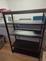 Regal mit Rollen, Metall und Holz