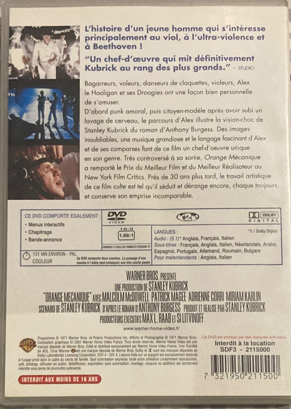 Tous les DVDs: STANLEY KUBRICK - ORANGE MECANIQUE – D'occasion à Poliez-Pittet par Newtown-Records 1