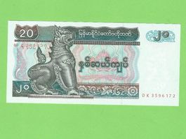 20 Kyat Myanmar Banknote, Jahr 1996, Top Zustand!