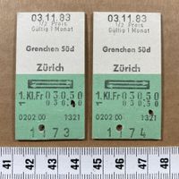 Grenchen Süd - Zürich, Bahn Billett Nr. 1173 und 1174, SBB
