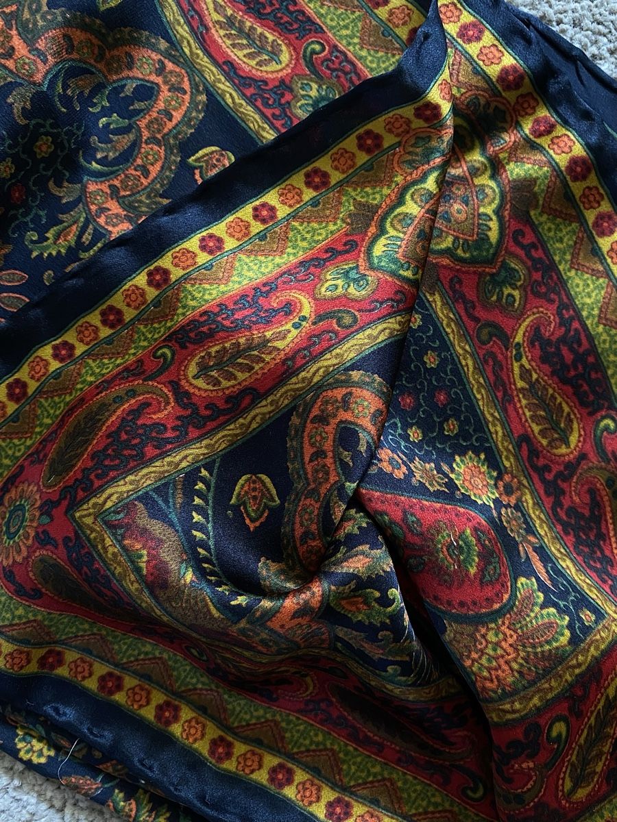 Foulard Carré Striessnig Wien En Soie 100% - Multicolore Floral - Vintage