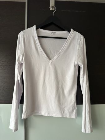 Langarmshirt Amisu V-Ausschnitt weiss guter Zustand