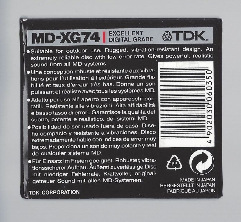 LOT 09 MINI DISC TDK 74 MD-RXG XS-IV RECORDABLE MD NEUF