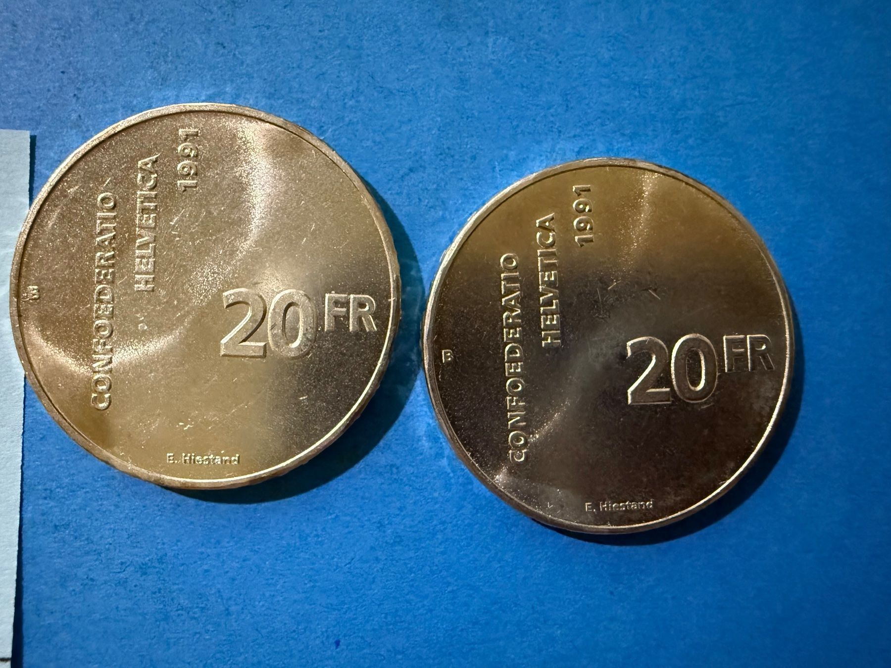 Tutti le monete: 2 X 20 FRANCS 1991- ARGENT – Usato da genève venduto da GEnumist 1