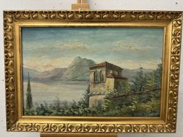 A. Busnelli Gemälde Tessin Luganersee Monte San Salvatore