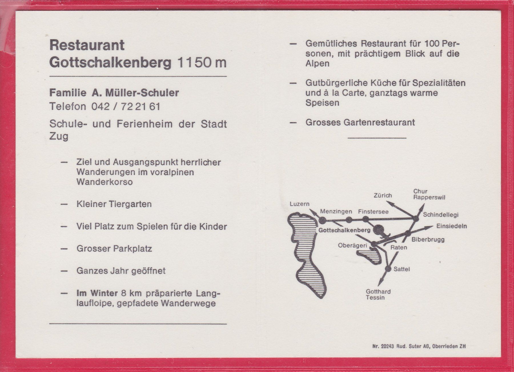Ansichtskarten: WERBE-FALTKARTE, RESTAURANT GOTTSCHALKENBERG – Gebraucht aus Oberrieden von Gebirgsstelze 1