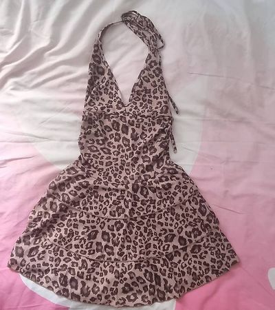 Y2K Neckholder-Kleid mit Leopardenmuster