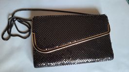 Vintage Abendtasche Metall Mesh schwarz Gold /Leder