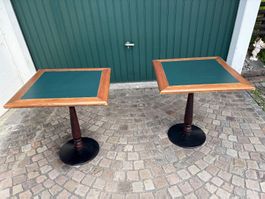 Deux tables bistrot bois et vert, occasion, lot de deux
