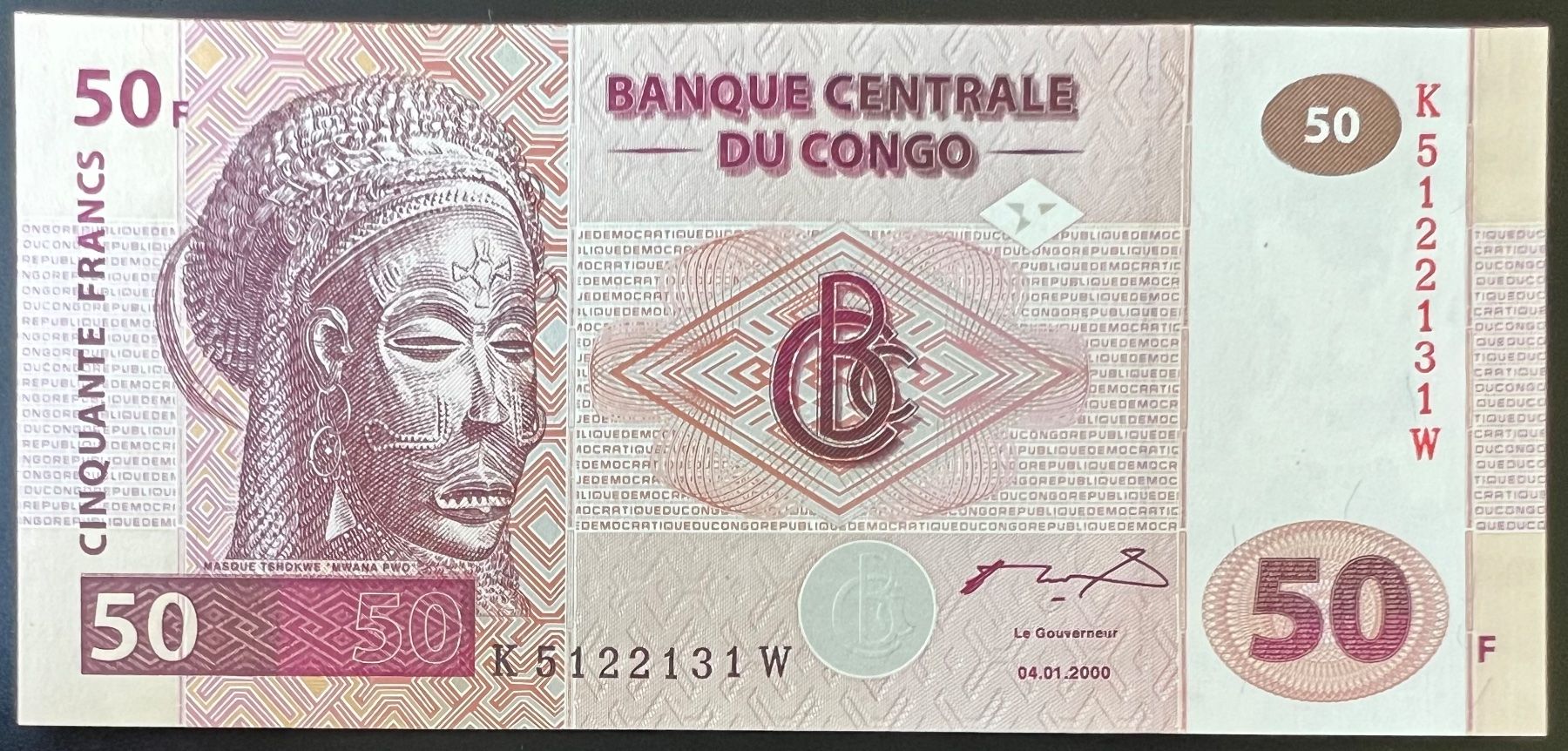 Banconote: Congo 50 Francs 2000 - non circ./unz – Nuovo (secondo la descrizione) da Tramelan venduto da MHK79