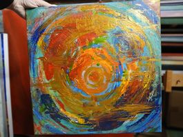 Original Gemälde Blau Abstrakt, Leinwand 40x40 cm, mit Gold!