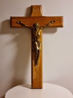 Vintage Kruzifix Holz Messing Jesus INRI