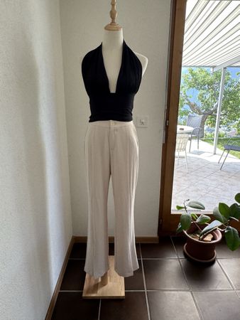 Pantalon d'été, jambe évasée, blanc crème S /Sommerhose