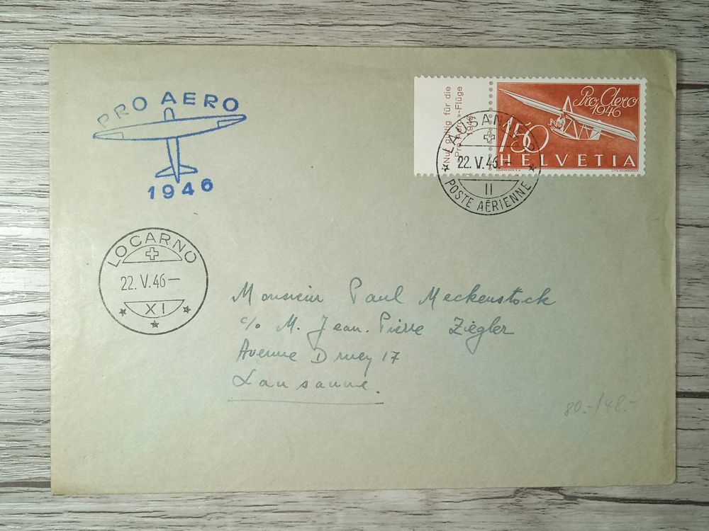TR44 Enveloppe + Timbre Suisse 1946 (Gebraucht) in Cousset für CHF 2.95 ...