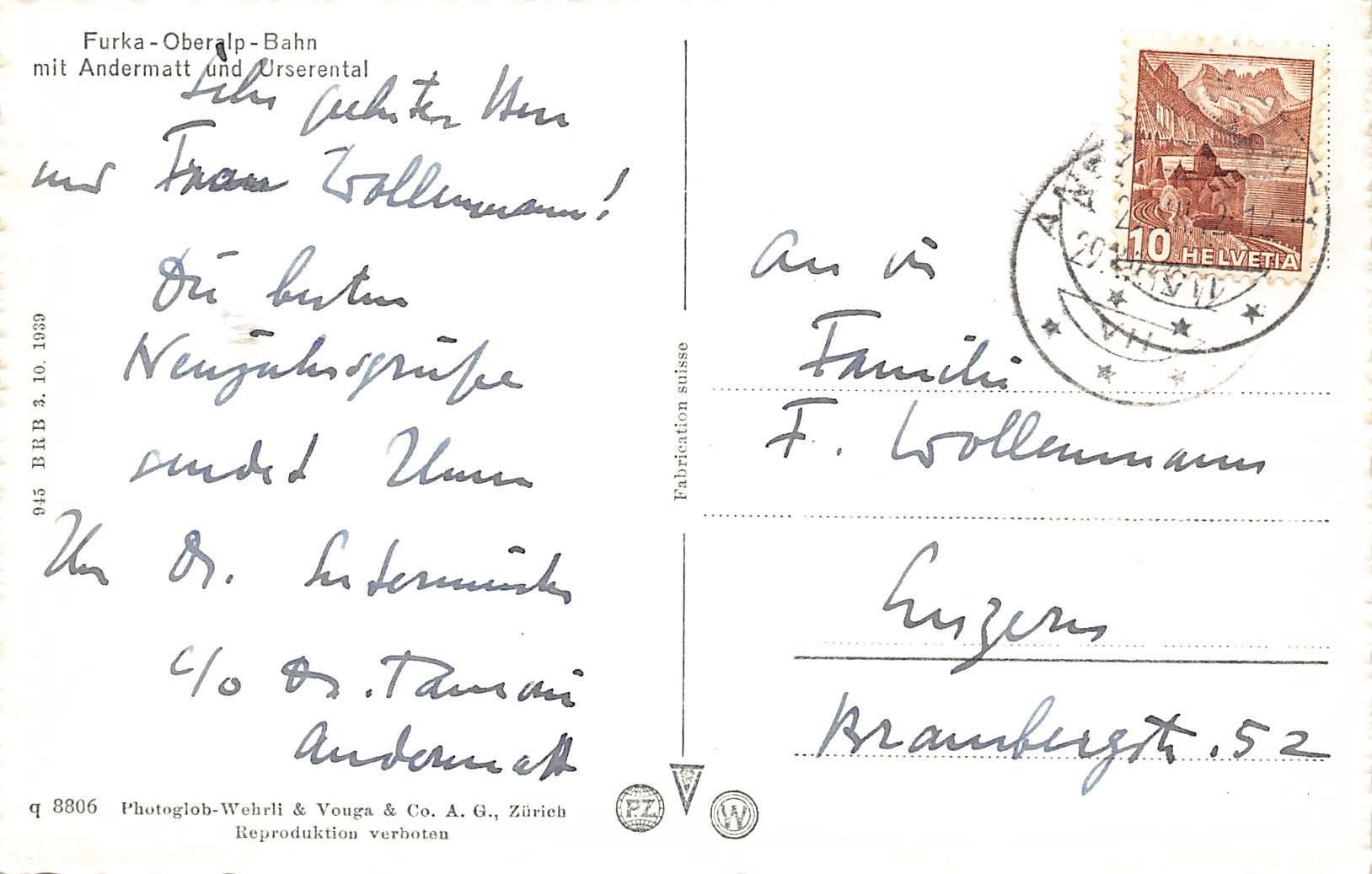 Cartoline postali: Andermatt  Furka Bahn – Usato da Bichelsee venduto da Gloeckner 1