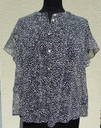 Zero Bluse transparent kurzarm schwarz weiss Gr. 38