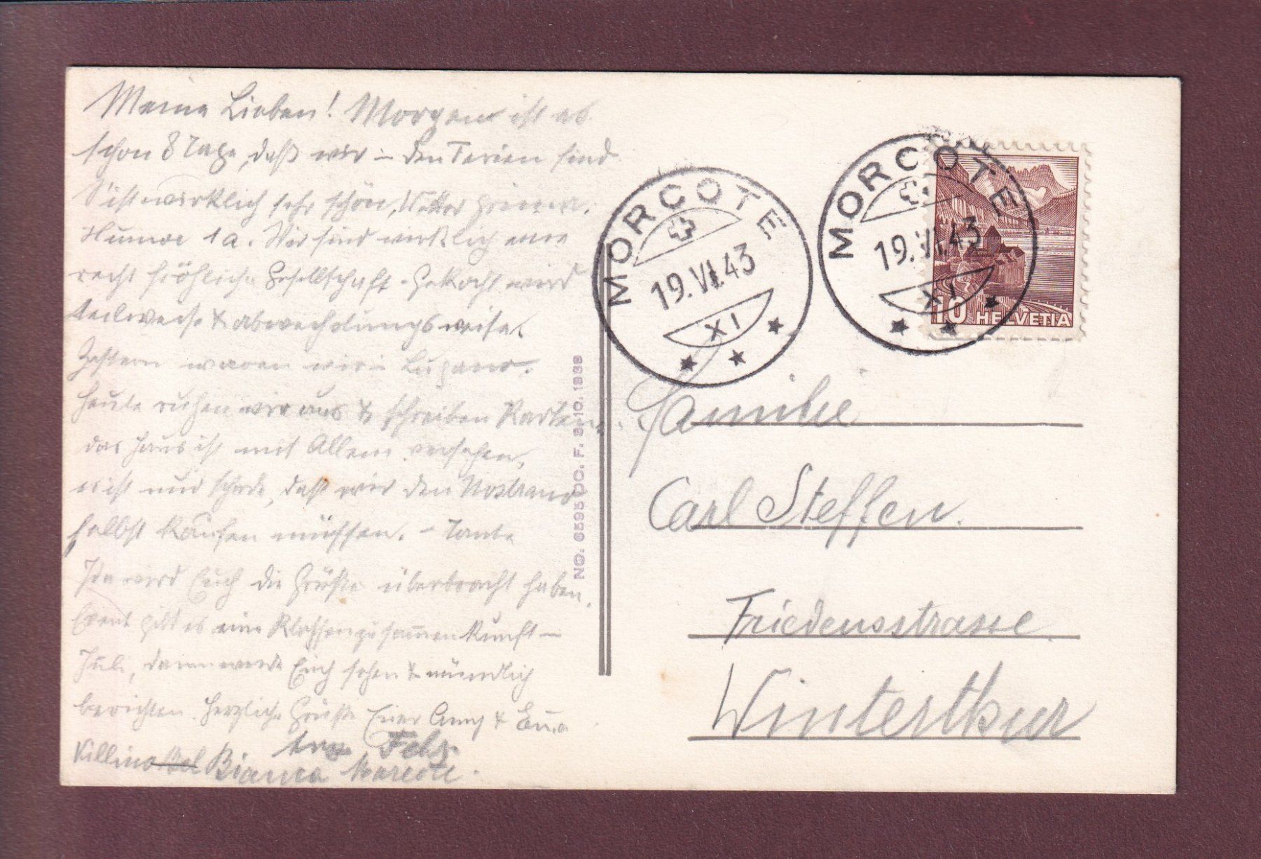 Cartoline postali: MORCOTE - La Chiesa - 1943 – Usato da Pully venduto da nicecards 1