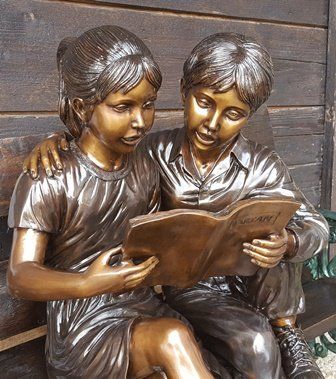 Skulpturen & Statuen: Bronzeskulptur '2 Kids on Bench' – Gebraucht aus Stäfa von Satinoir 2